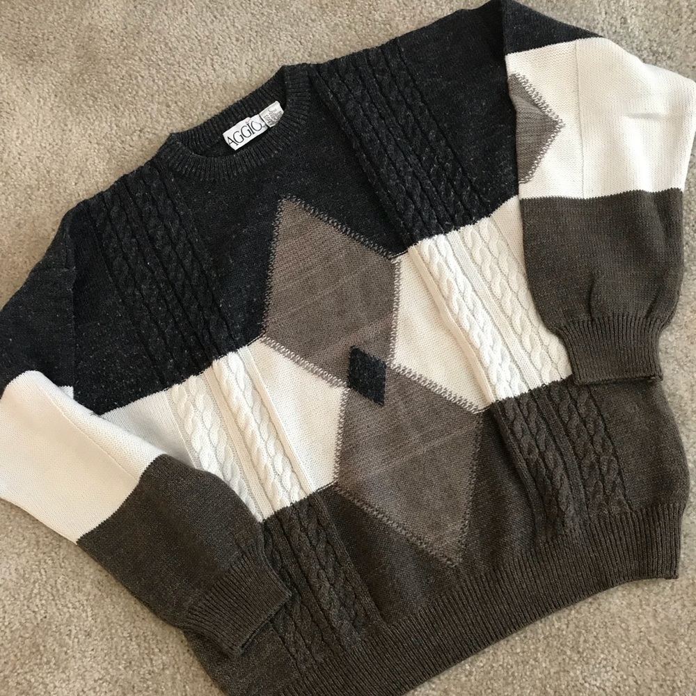 Aggio - Wool Blend Geometric Sweater, Size Large